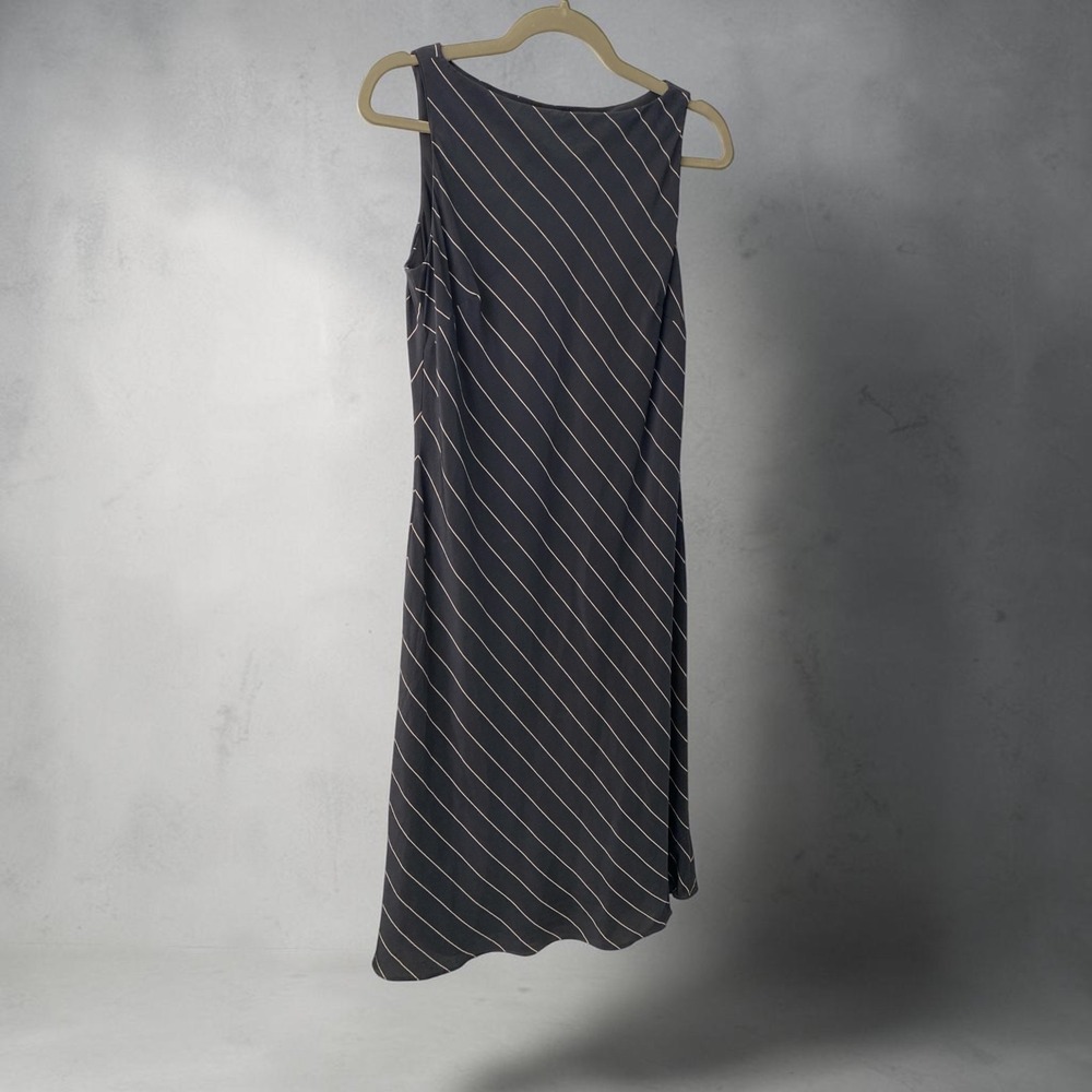 Lauren‎ Ralph Lauren Black Pinstripe One-Shoulder Midi Dress Women's Size 8